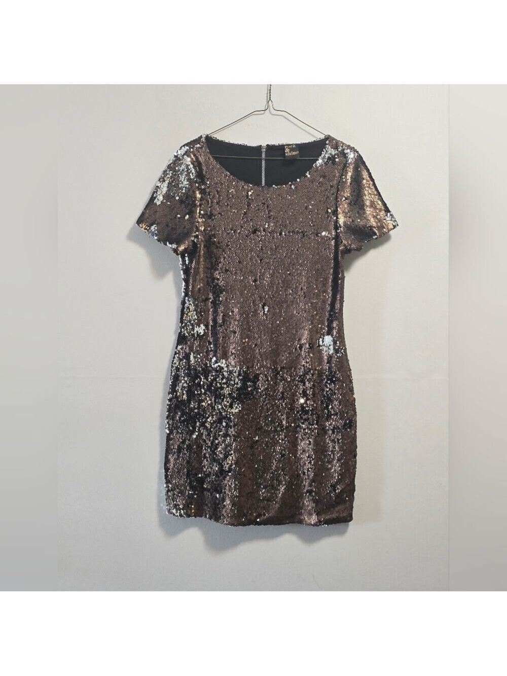 Rock & Shine Sequin Short Sleeve Cocktail Dress - Bronze